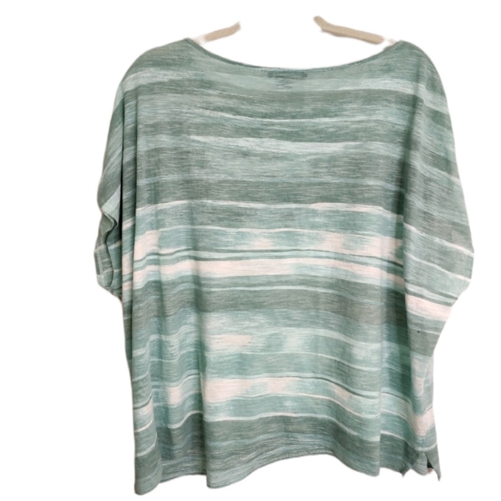 VINCE Green White Short Sleeve Oversized Tie Dye Stripe Blouse EUC sz L - Picture 4 of 7